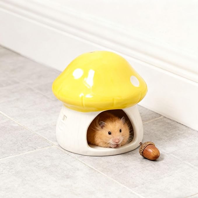 Baoblaze Ceramic Hamster House Habitat Multifunction Cute Hamster Hide Bed Cave for Chipmunk Small Animals Dwarf, Yellow