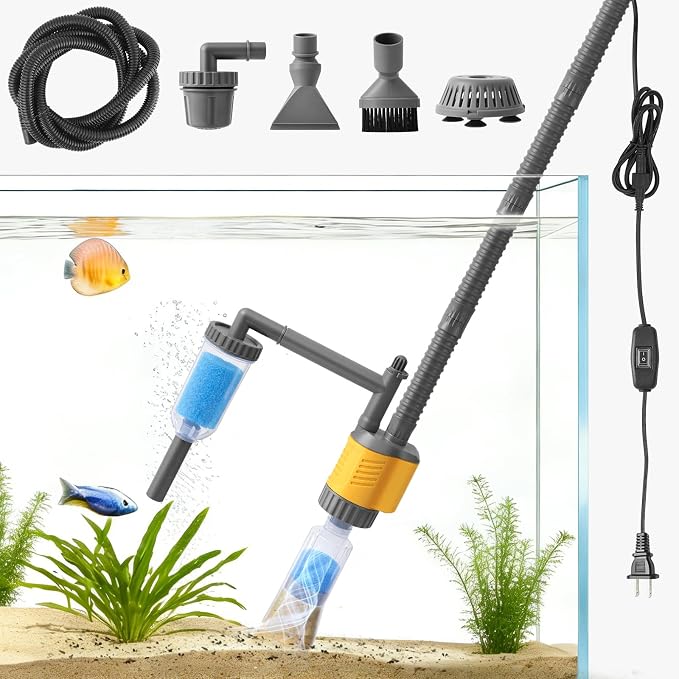 Aquarium Vacuum Gravel Cleaner, 8 in 1 Removable 20W Fish Tank Cleaner | Gravel Vacuum for Aquarium, Strong Suction for Change Water Wash Sand Clean Algae Water Circulation and Adjustable Length