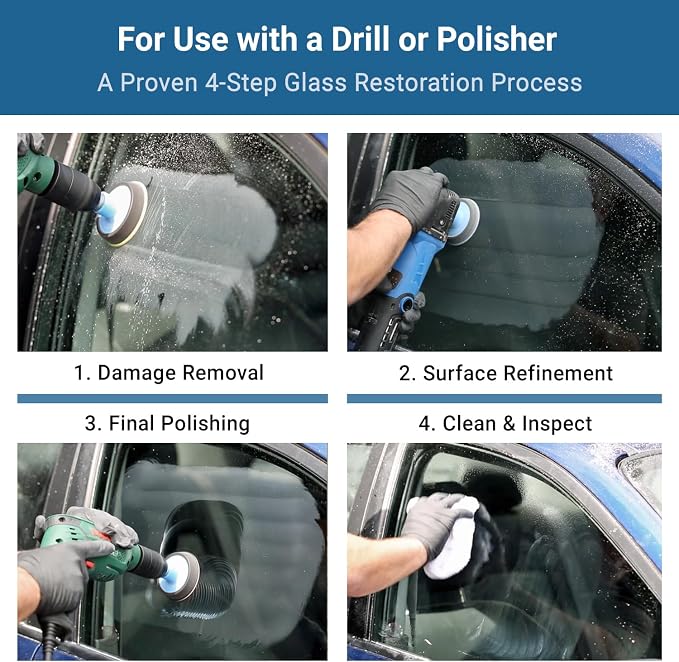 Glass Polish (3'') Glass Scratch Removal Kit for use with a Drill on All Glass Surfaces
