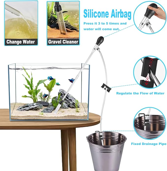Carefree Fish Aquarium Gravel Cleaner 6Ft Hose Fish Tank Water Changer Sand Vacuum Silicone Airbag Adjustable Length ABS(for 5~20Gal Tank) 2026 New Upgrade Version