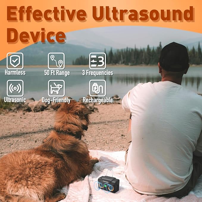 Dog Bark Deterrent Devices - Anti Barking Device for Dogs Indoor & Outdoor Up to 50 Ft, Rechargeable Ultrasonic Dog Barking Silencer with 3 Adjustable Modes Safe for Dogs & People