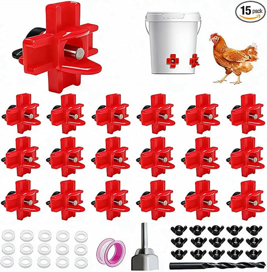15 Pack Horizontal Chicken Waterer Nipples,Leakproof Chicken Nipple Water for Poultry Coop, Durable ABS Plastic & Stainless Steel, Water Saving Design,with Drill Bits