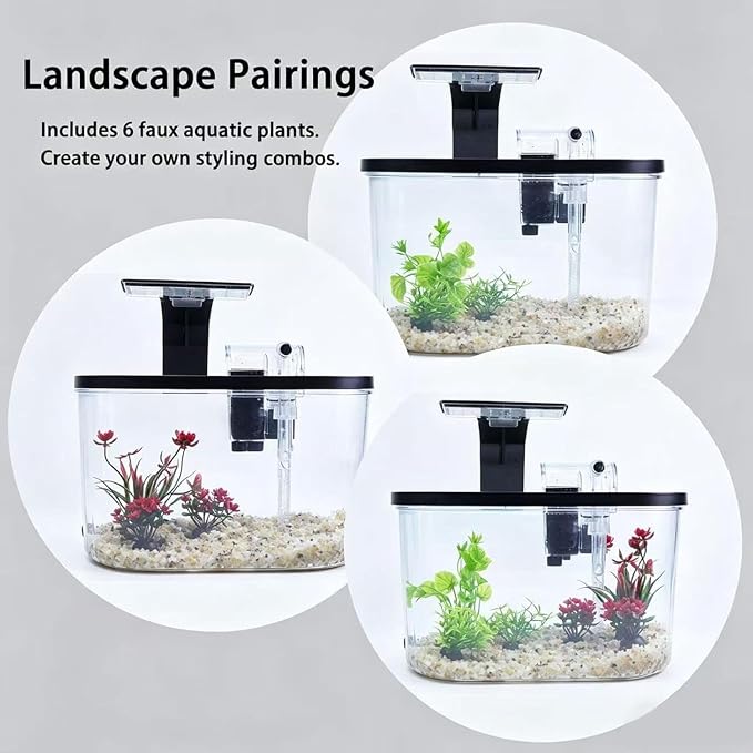 1.7 Gallon Aquarium Starter Kit Complete Small Fish Tank with LED Light & Quiet Filter for Betta, Mini Desktop Acrylic Tank, Ideal for Shrimp Guppy Jellyfish Goldfish, Office, Home, or Gift