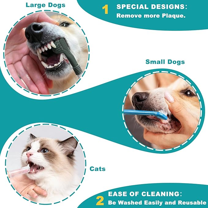 Dog Toothbrush Kit, 360-Degree Finger Three-Sided Design, Non Slip Dual Head Dog Toothbrush, Easy Teeth Cleaning and Dental Care (9 Pack)