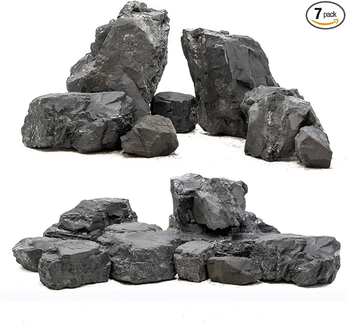 Unocho Aquarium Rocks 10lb Fish Tank Stones Black Rocks for Aquarium Aquascaping Fish Tank Decoration Reptile Basking Platforms Paludarium Bonsai Vivariums(3"-7"-7pcs)