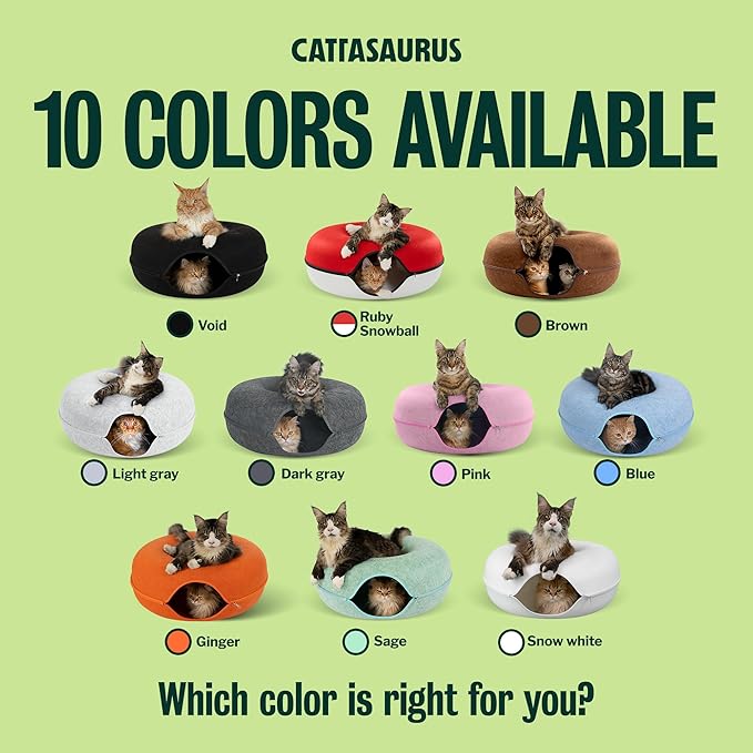 Cattasaurus Peekaboo Cat Cave Donut for Multiple & Large Cats up to 30-45 lbs, 3-in-1 Self Warming Cat Bed, Tunnel & Scratcher for Indoor Cats, Washable & Detachable Small Dog Bed (Brown, Jumbo)