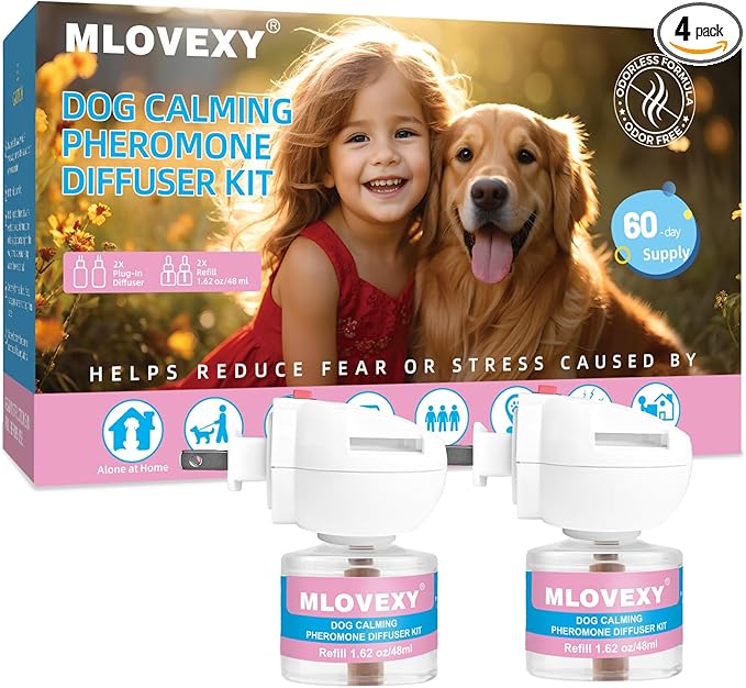 Dog Calming Diffuser for Dog Anxiety Relief, Dog Pheromones Calming Diffuser, Pheromone for Dogs to Reduce Stress, Calming Diffusers for Dogs to Stop Peeing(2 Refills 2 Diffusers)