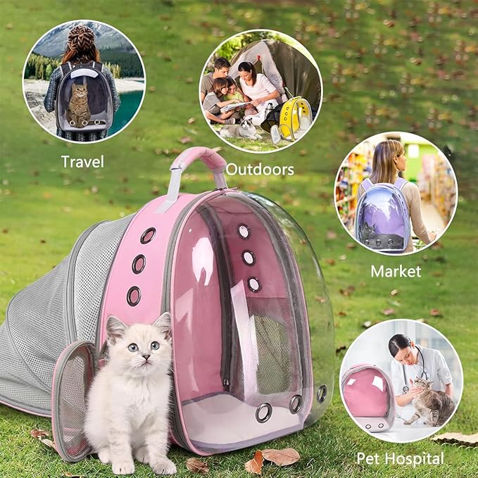 Pet Carrier Backpack Expandable for Cats and Small Dogs, Breathable Anti-Collapse Design, Airline Approved Travel Backpack for Hiking and Outdoor Use (Back Expandable-Pink)