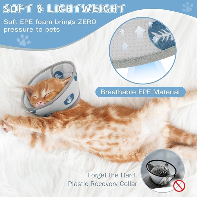 Cat Cone Collar Soft Elizabethan Collar for Surgery Recovery - Adjustable for Small and Large Cats Kittens to Stop Licking