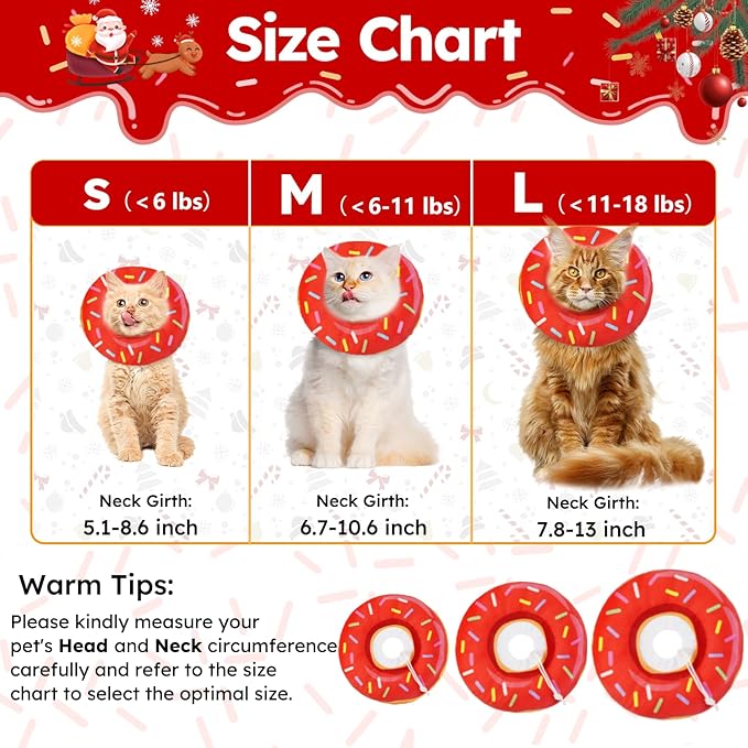 Hpetppy Cat Cone Collar Soft, Cat Recovery Collar for Wound Healing Cute Kitten Donut Adjustable Pet Cones to Stop Licking Comfortable Lightweight Neck Elizabethan Collars for Kittens After Surgery