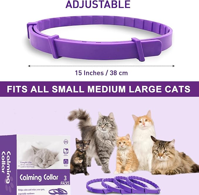 Calming Collar for Cats,Calming Cat Collars Adjustable Soother Anxiety Relief & Stress,3 Pack Pheromone Collars for Small,Medium and Large Cats