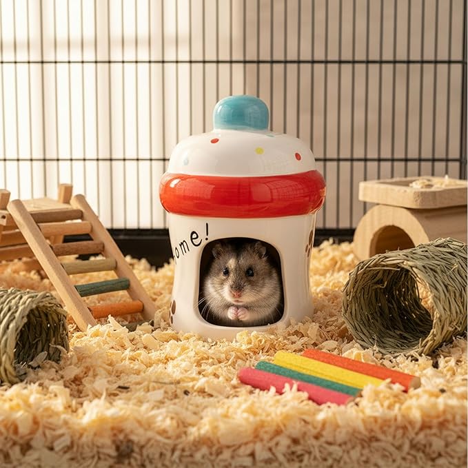 Hypeety Dwarf Hamster Hideout Adorable Cartoon Shape Hamster House Chinchilla Mini Hut Small Animal Ceramic Hideout Cave (Bottle)