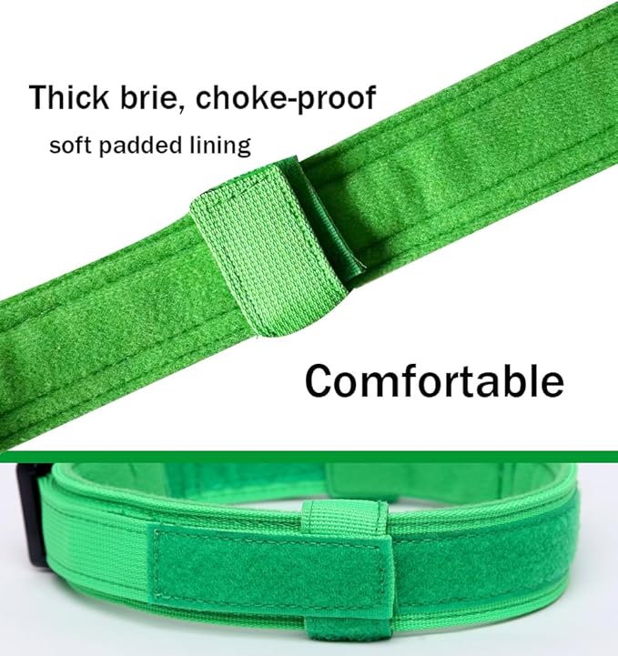 Xqpetlihai Tactical Dog Collar - Military Dog Collar - Adjustable Nylon - Heavy Duty Metal Buckle with Handle - Bright Green, Small