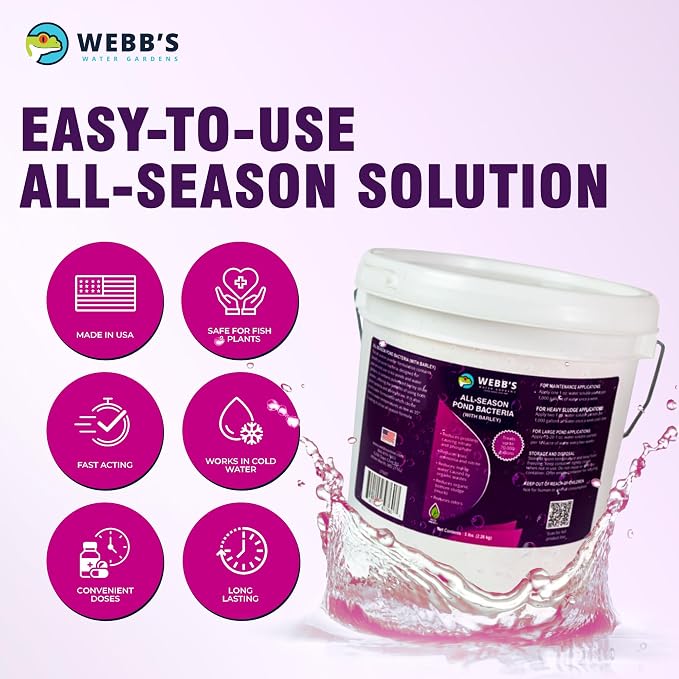 Webb's Water Gardens Pond Maintenance Packets with Barley - Natural Pond Care for Large Ponds & Lakes - Safe for Koi & Fish - 20 Packets - Treats 1/4 Acre for 2.5 Months