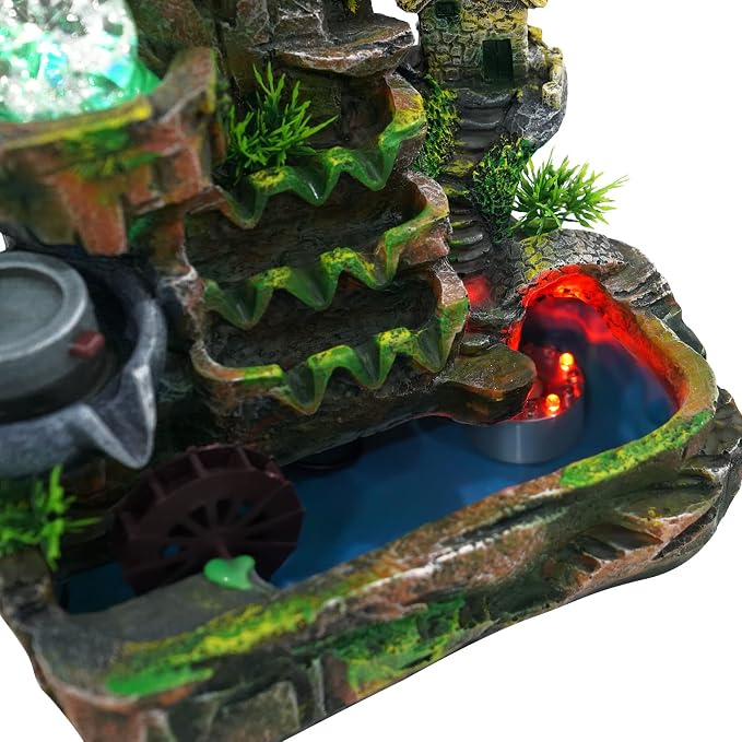 Indoor Fountain Rockery Tabletop Water Fountain with an Atomizer Elaxation | Water Feature Meditation with LED Light for Home Office Desktop Decor Gift 11.81''L x 7.09''W x 12.99''H