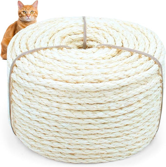 Sisal Rope for Cat Scratcher, Cymuber 6mm Cat Sisal Rope for Replace Scratching Post and Scratcher Repair, DIY Hemp Twine for Tree Tower Carpet Mat Kicker House Pet Toy and Crafts(164-Feet/50M)