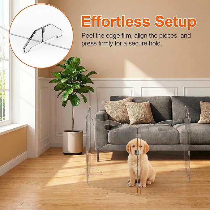 Acrylic Dog Gate, 31in Tall Freestanding Clear Pet Gate for Doorways, Transparent Clear Dog Gate Indoor for Large Openings & Stairs, Foldable Pet Gate for Dogs (6 Panel - 120'' W x 31'' H)