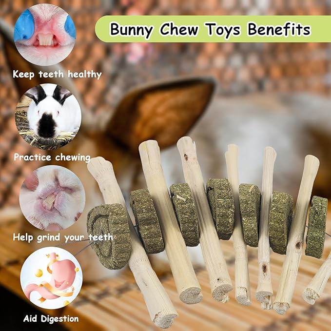 Natural Sweet Bamboo Grass Cake for Grinding Teeth,Rabbit Chew Toys Snack Hanging Guinea Pig Cake Toys String for Bunny,Chinchilla,Guinea Pigs,Squirrel,Gerbil (4PCS)