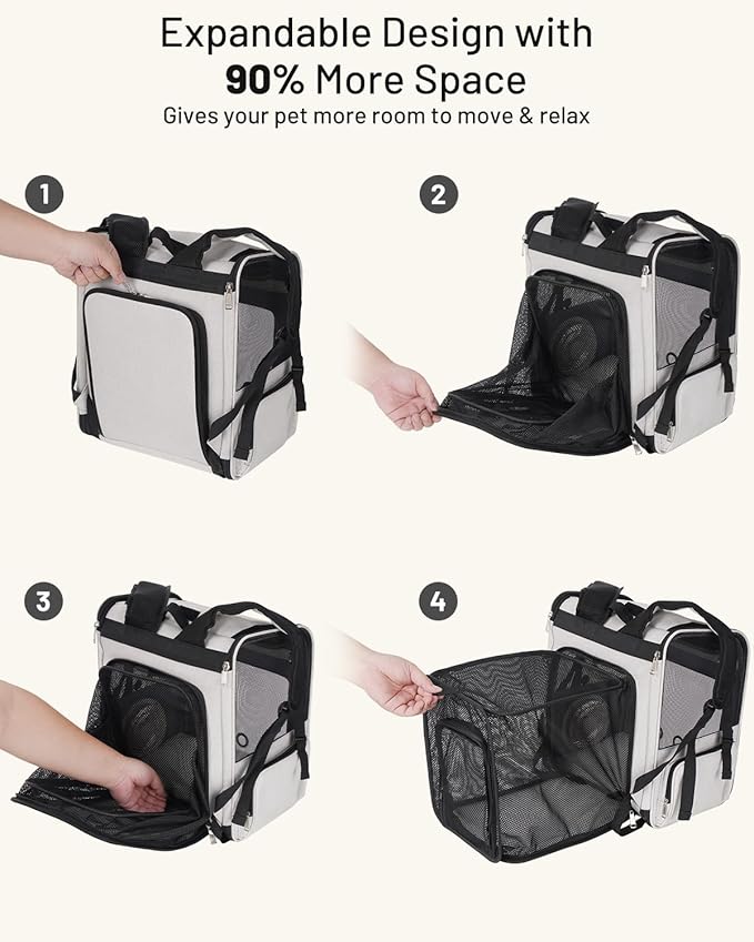 Smart Cat Backpack Carrier with Built-in Cooling Fan & Heating Pad, Expandable Pet Backpack for Cats and Small Dogs up to 16 lbs, Ventilated Travel Carrier for Hiking, Walking & Outdoor