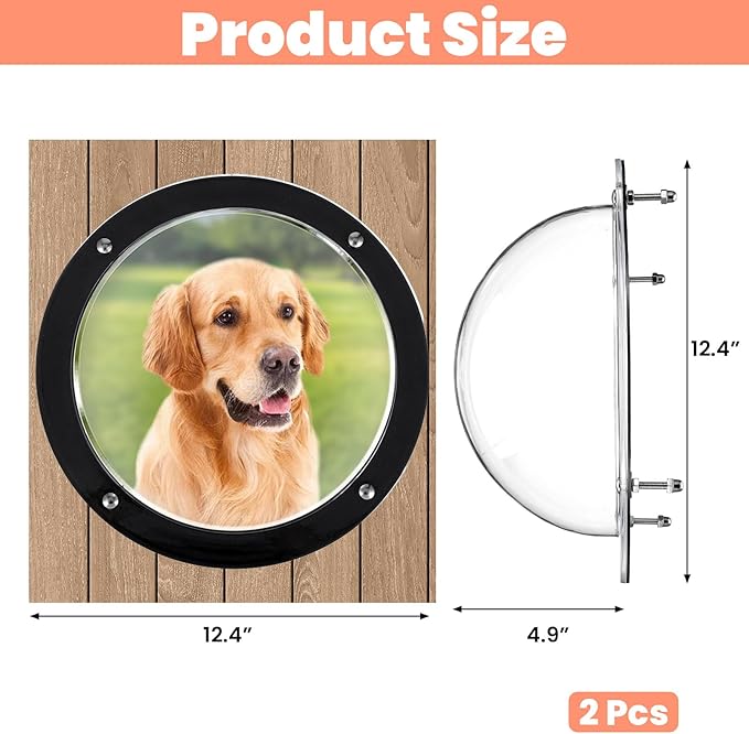 2 PCS Dog Fence Window, 12.4 x 4.9 Inch Clear Pet View Dome, Durable Pet Peek Windows, Doggie Fence Safe Domes, Pets Supply for Dog Cat Horse Outside Playground Garden