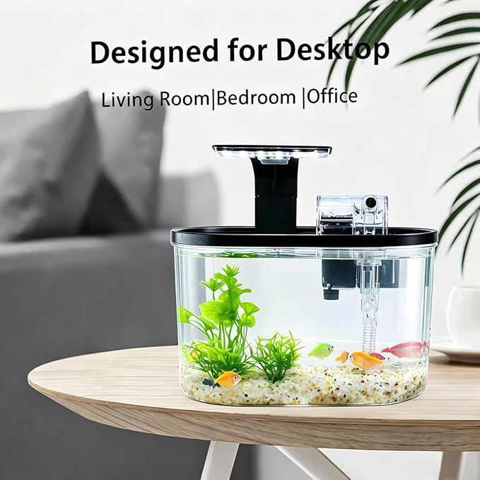 1.7 Gallon Aquarium Starter Kit Complete Small Fish Tank with LED Light & Quiet Filter for Betta, Mini Desktop Acrylic Tank, Ideal for Shrimp Guppy Jellyfish Goldfish, Office, Home, or Gift