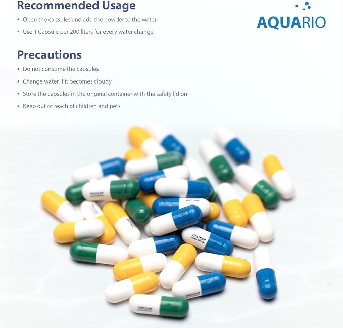 Aquario Neo Cap - Water Conditioner for Aquarium Tank - Neutralizes Chlorine, Supports Fish Health, Ideal for Water Changes, Safe for Freshwater and Saltwater Aquatic Life - Remover, 60 Capsules