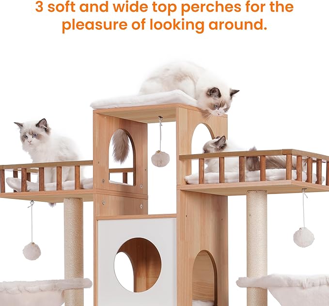 Heybly Cat Tree with Litter Box Enclosure for Indoor Big Cat, Cat Tower for Large Cats 20lbs Heavy Duty, Modern Cat Condo Furniture with Scratching Posts, Walnut HCT110WB