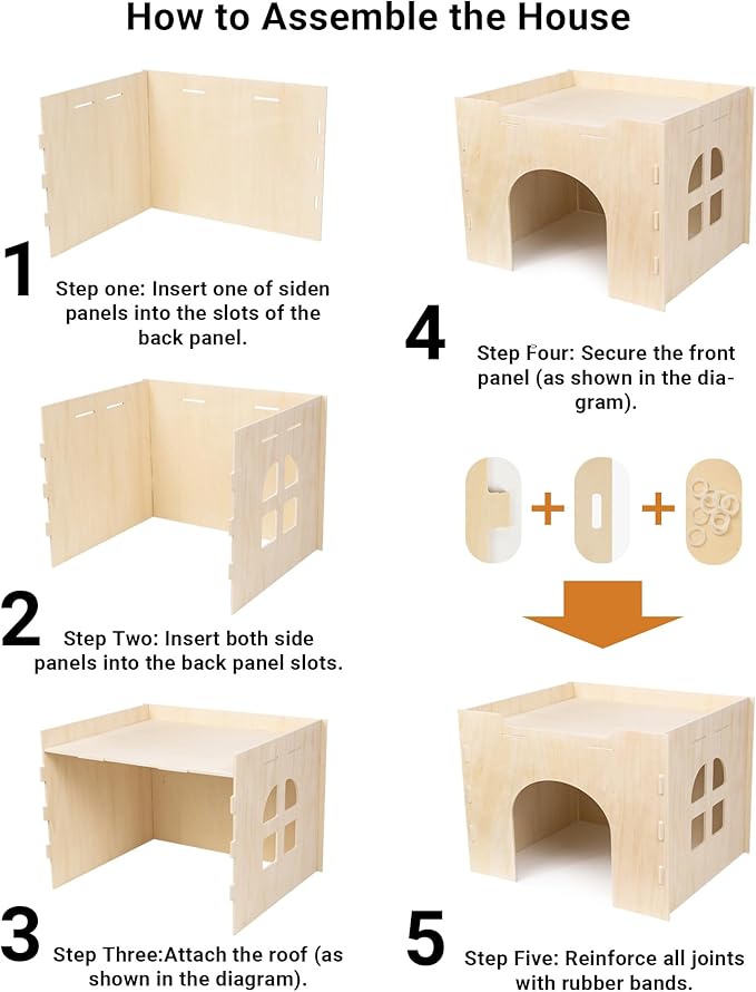 Bifeaw Guinea Pig Hideout, Natural Wooden Chew Proof Hideaway Hut for Small Pets (Cat)