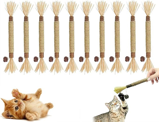 10Pcs Silvervine Sticks for Cats,Cat Chew Stick Toys,Natural Silvervine Sticks Interactive Toy for Cat Teeth Cleaning and Dental Care