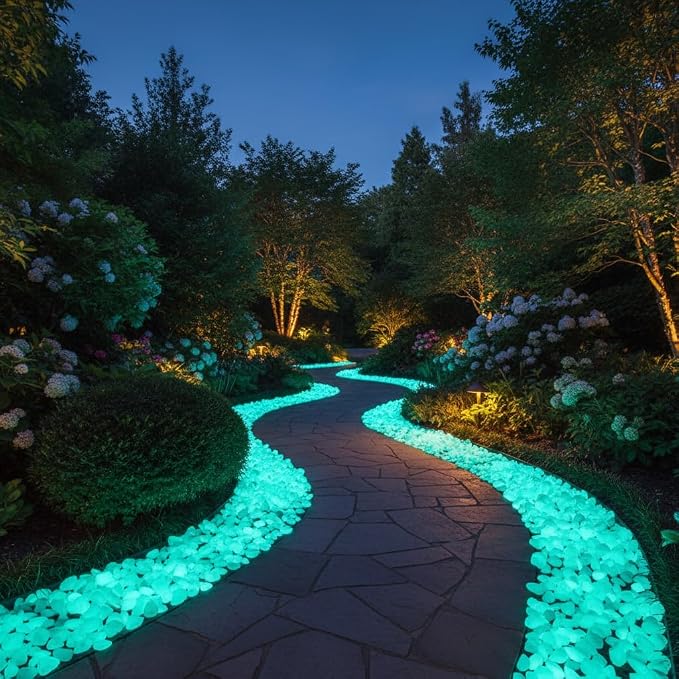 Shiny Stone Glow in The Dark Aquarium Neon Gravel Sand, Decorative Rocks for Fish Tank and Fairy Garden, Home Dec,305g/0.67lbs (Blue Green, 8-15mm)