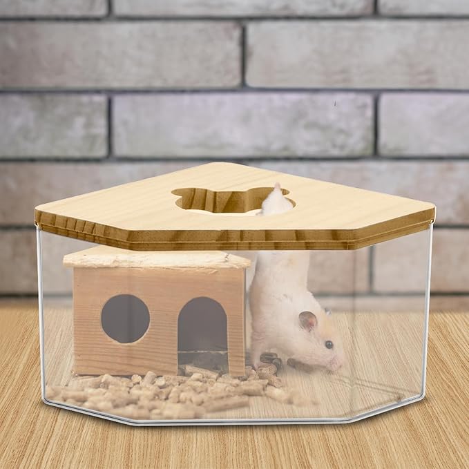 QWORK Animal Sand-Bath Box, Acrylic Sand Bath Shower Room & Digging Sand Container for Hamsters Mice
