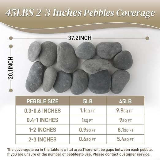 Quibbay 45 LB Mexican Beach Pebbles, 2-3 Inch Natural River Rocks, Premium Pebbles for Garden and Landscape Design, Decorative Stones for Fish Tank Flower Pots Water Fountains Pathways Backyard, Grey
