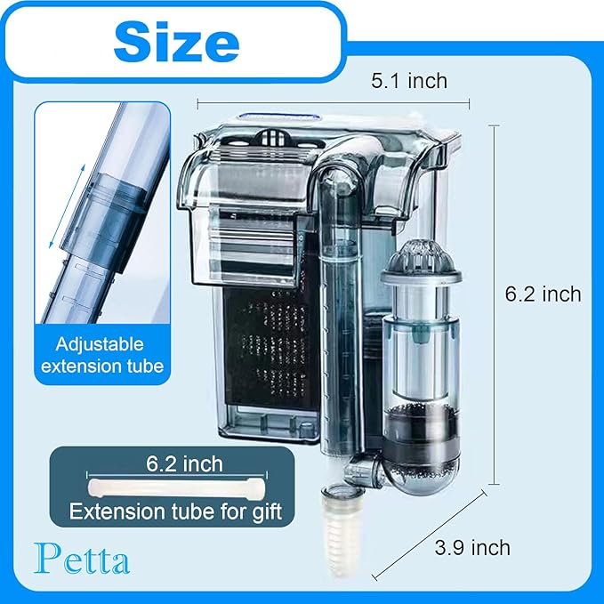 Hang on Back Fish Tank Filter for 10-20 Gallon Aquariums with Surface Skimmer, HOB Filter for Efficient and Silent Operation(CM-268), 79GPH(300L/H), 3W, 1 Pre-Filter Sponge, 1 Filter Pad