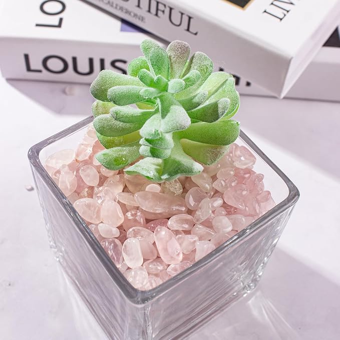 0.5 Lb/230g Rose Quartz Crystal Aquarium Gravel Rocks, Natural Tumbled Healing Crystal Chips Bulk Natural Crushed Stones for Crafts|Fish Turtle Tank|Home Decoration - 7-9mm