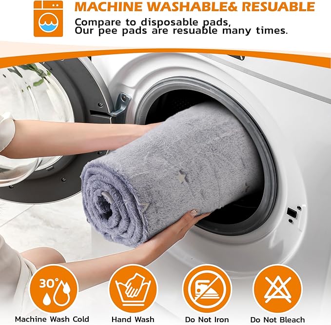 LOOBANI Washable Pee Pads for Dogs, Fast Absorption Reusable Puppy Pads, Waterproof Whelping Pad, Non Slip Training Pet Playpen Mat for Floor, Dog Crate, Grey 2 Pack 36 x 48 in