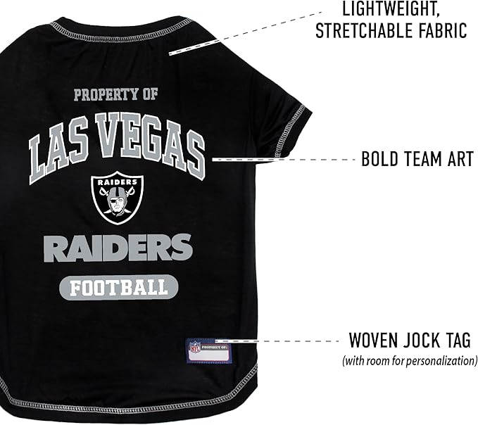 NFL Raiders Dog T-shirt Medium. - Licensed Shirt for Pets Team Colored with Team Logos- Premium Stretchable Materials for the comfort of your Dog & Cat