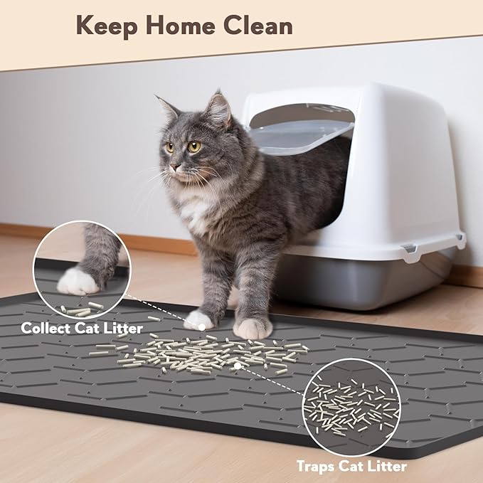 Garoopion Cat Mat for Litter Box, Large 40" X 28" Cat Litter Mat XL, Waterproof Silicone Pad for Floor, Black