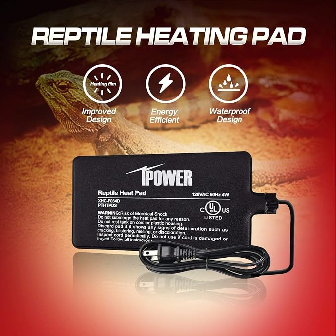 iPower 4x7 Inch Reptile Heat Pad Under Tank Heater, Energy-Efficient & Waterproof Design Terrarium Warmer Mat for Turtles, Lizards, Snakes, 2 Pack