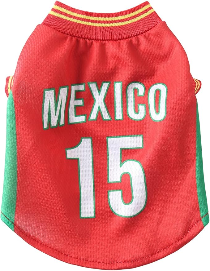 DroolingDog Mexico Pet Dog Jersey Costume, Summer Cooling Mesh Fabric, Soccer Sportswear Team Jersey, Lightweight Football Casual Clothes for Small Dogs, Red, X-Small