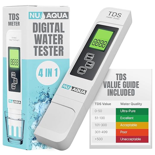 NU Aqua Digital Water Tester for Drinking Water Instant 4-in-1 TDS Testing | Easy To Read Accurate 3-Second 4-in-1 TDS Testing pH, EC, & Temp - Perfect for RO Systems, Aquariums, Hydroponics and Pools,