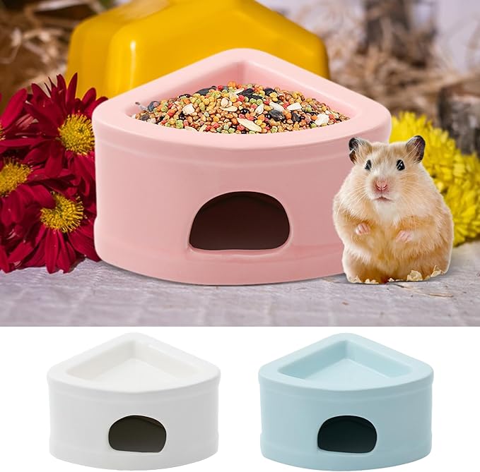 Ceramic Hamster Hideout House - Multifunctional Small Pet Cave with Feeding Bowl, Durable Habitat for Hamsters, Gerbils, Mice, Lemmings, All-Season Pet Bed & Hideaway (A)