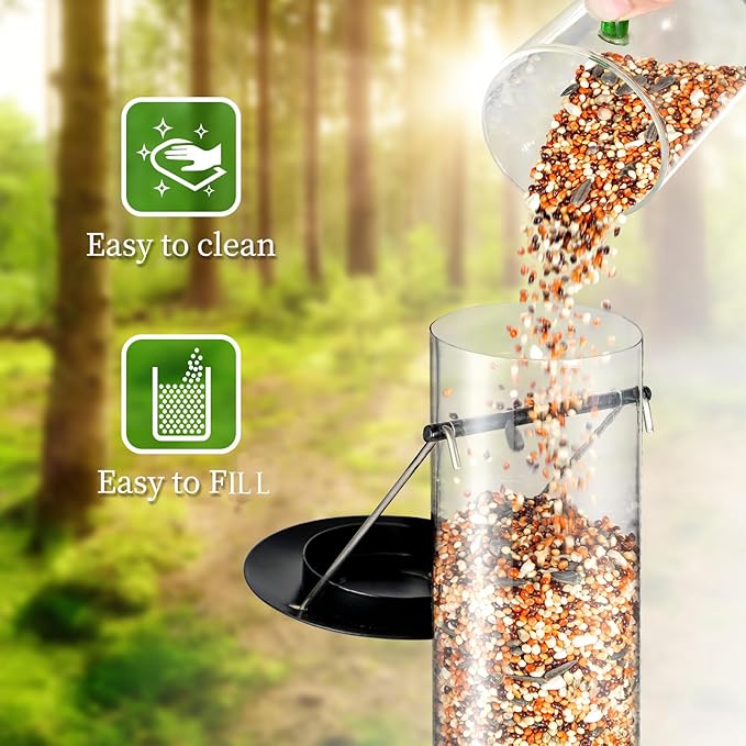 Backyard Expressions Tall Tube Bird Feeder - Durable Hanging Wild Bird Feeder for Wild Birds - 23" Tall, 6-Port Design