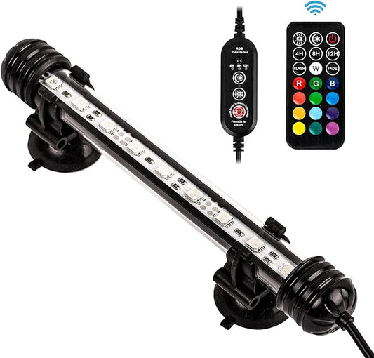7.5" Timer Color Changing LED Fish Tank Aquarium Submersible Light with Remote/Colored Aquarium LED Tank Lights Fixture for Underwater Decorations, Plant Grow, Saltwater Freshwater Fish, KT6007