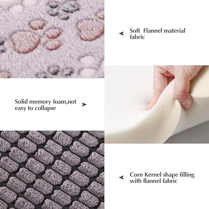 BBVAGSS Reversible Dog Crate Pad, Memory Foam Pet Bed Mat, Soft Warm Machine Washable Sleeping Kennel Mattress for Small Medium Dogs XH079 (36''x23''x1.6'',Grey Paw)