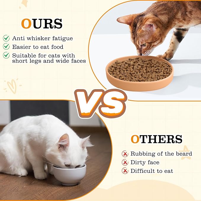 BNOSDM Silicone Cat Bowl 2 Pcs Non-Slip Cat Dish for Dry Food and Wet Food Shallow Relief Whisker Fatigue Pet Bowls Plates Set for Cats Dogs, Green