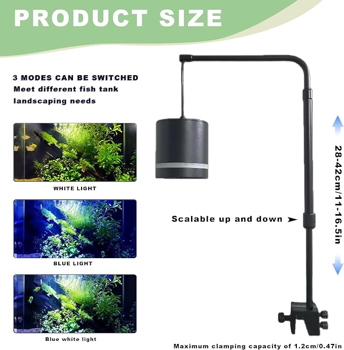 LIYAOLI Aquarium Pendant Lighting, Adjustable Tri-Spectrum LED for Planted Tank,Clip-On Hanging Fish Tank & Freshwater Plants | Full Spectrum Spotlight (White/Blue Light)