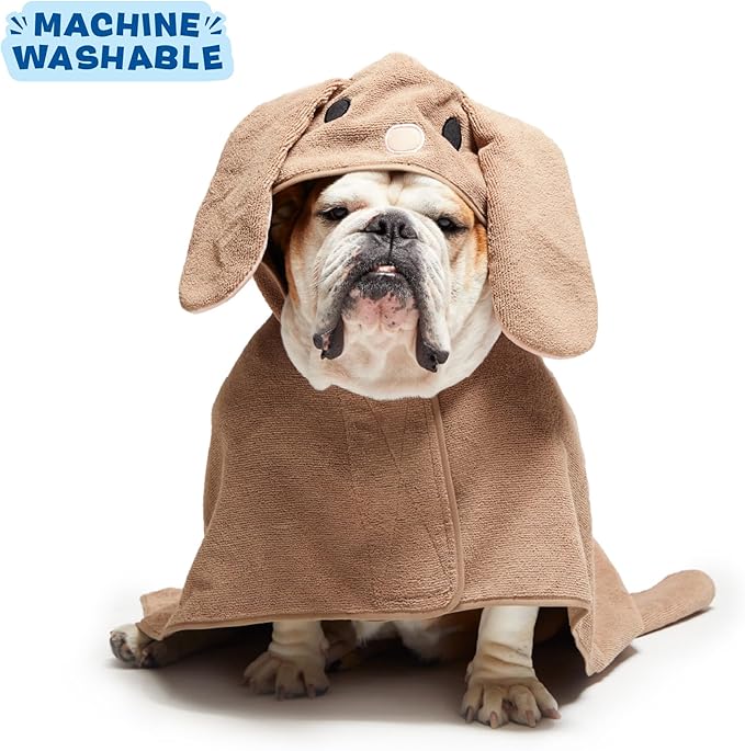 Barkbox Dog Bathrobe Fast Drying with Hook and Loop Closure & Wrap Tie Snuggle, Cute Dogs Clothes, Easy to Clean, Machine Washable, Dog Coats and Tumble Dry Low - Bunny, Medium