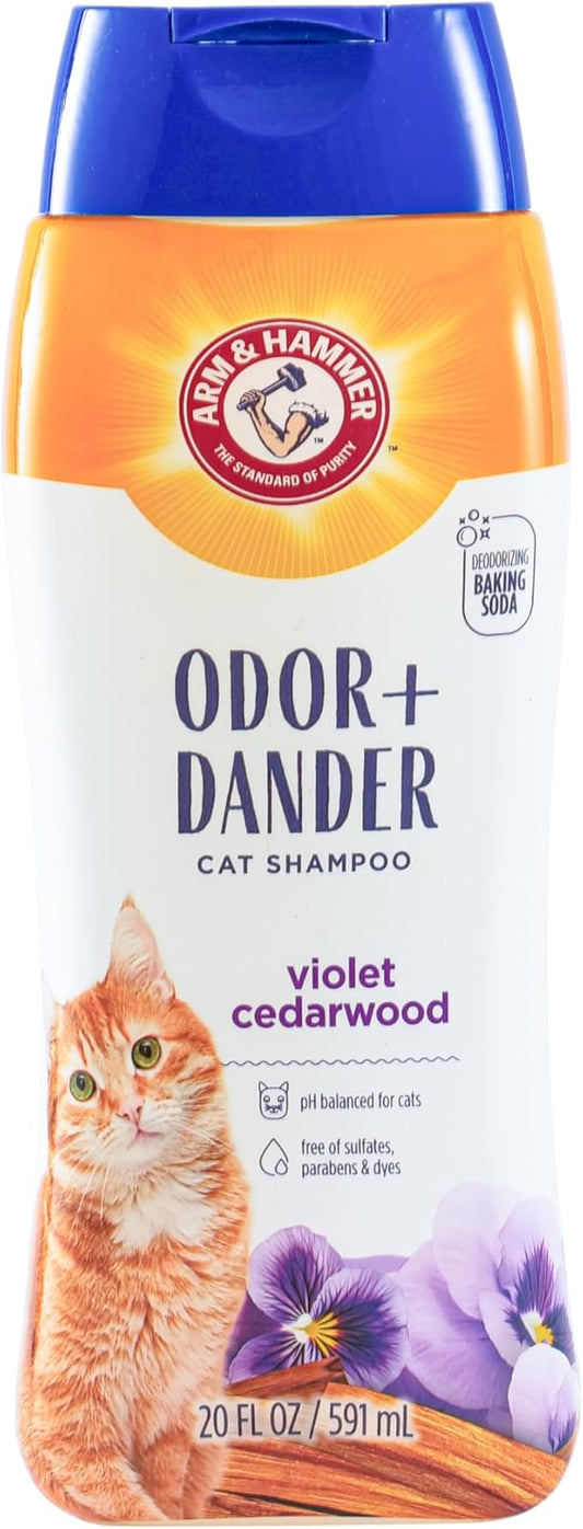 Arm & Hammer Odor Control & Dander Reducing Shampoo for Cats, Baking Soda Cat Shampoo for Dander, Odor Control, Coat Cleaning and Dry Skin Care, Violet Cedarwood Scent, 20 Fl Oz