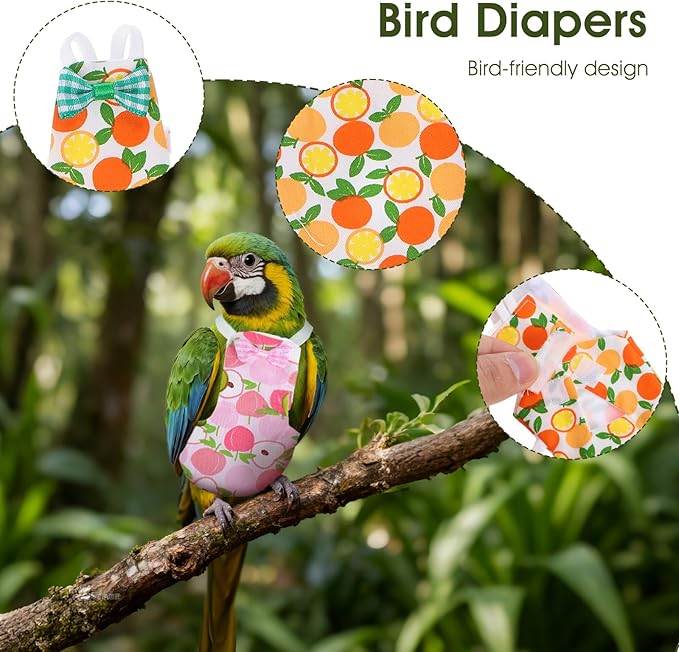 4 Pcs Bird Diaper, Cute Pet Bird Diaper, Parrot Nappy Reusable Flight Suit with Waterproof Inner Birds Diapers for Parakeet Cockatiel Mini Macaw Budgie Canary