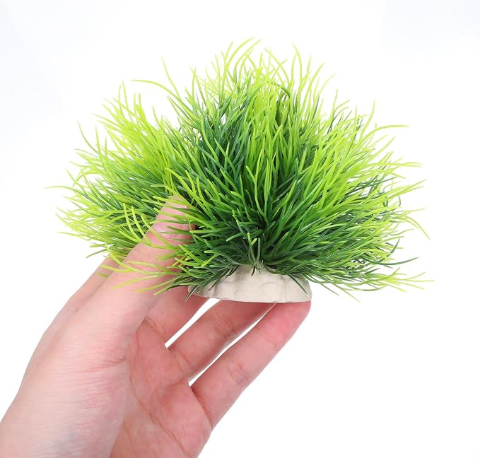 3 Pack Aquarium Plants Plastic Realistic Fish Tank Plants with Weighted Base Small Aquarium Grass Fish Tank Decorations (Green)